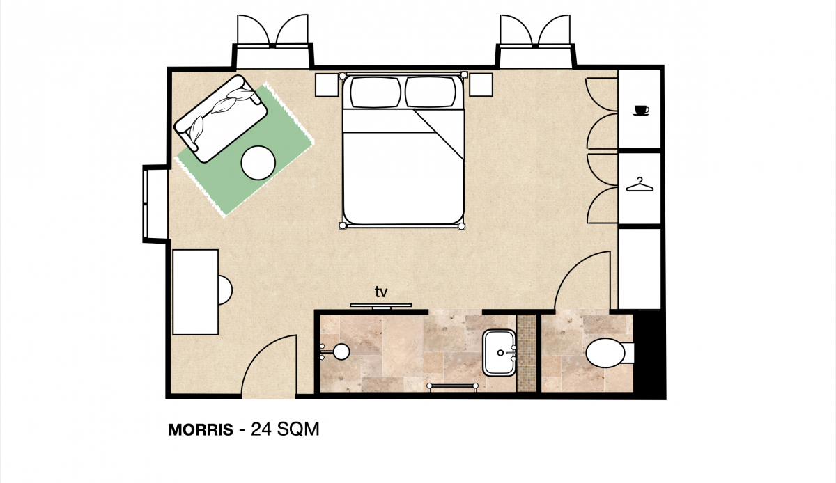 Floor plan of Morris room at Abbots Grange.